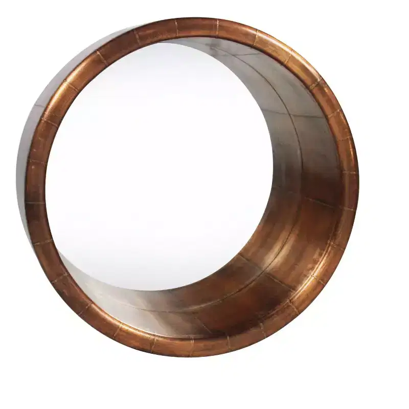Copper Round Metal Framed Wall Mirror
