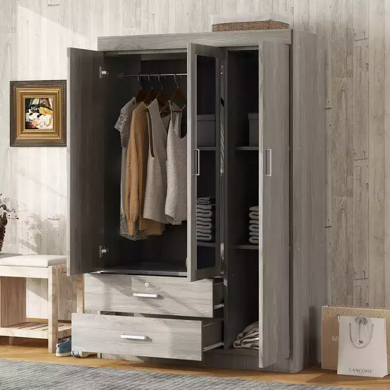 3-Door Wardrobe with Full-Length Mirror, Shelves & 2 Drawers | 68