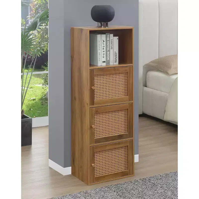 Boho Weave 3 Door Cabinet with Shelf in Brown Autumn Haze/Beige Barley
