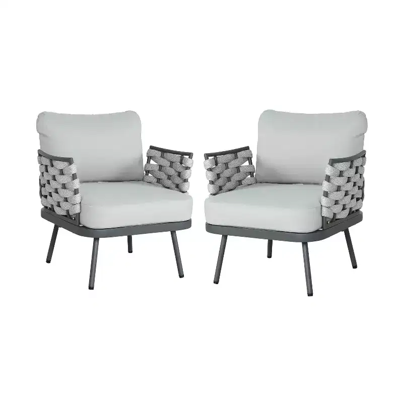Christopher Knight Home Barbara Modern Outdoor Metal and Rope Upholstered Club Chairs (Set of 2)