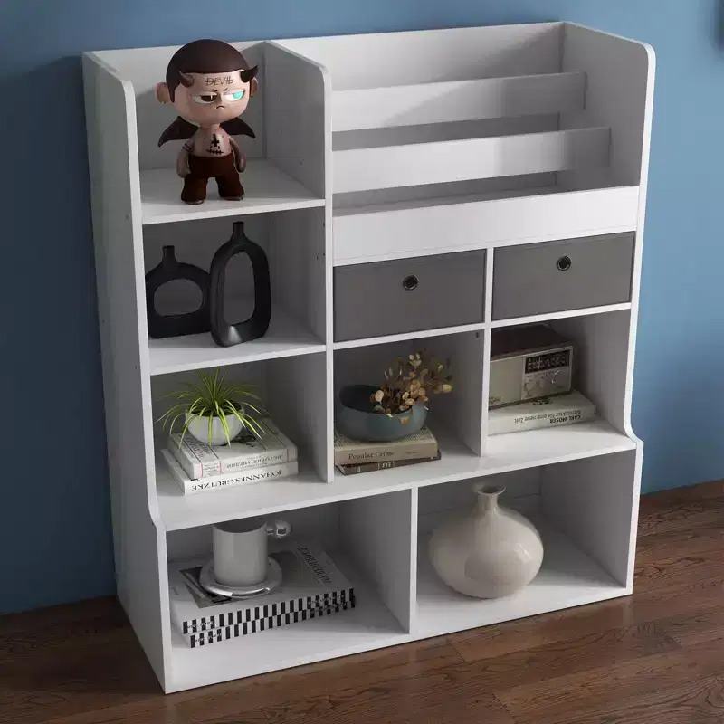 Kids Bookshelf with Drawers ,, Floor Storage Cabinet, Modern Bookcase with Cubbies