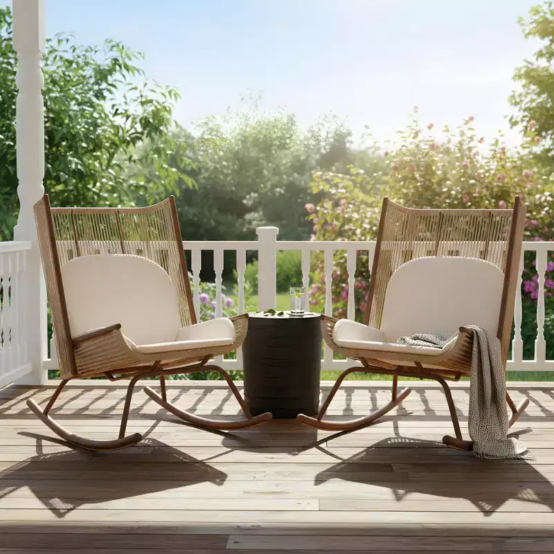 Christopher Knight Home Tanvi Farmhouse 3 Piece Patio Dining Set with Lightweight Concrete Table and Iron Rocking Chairs