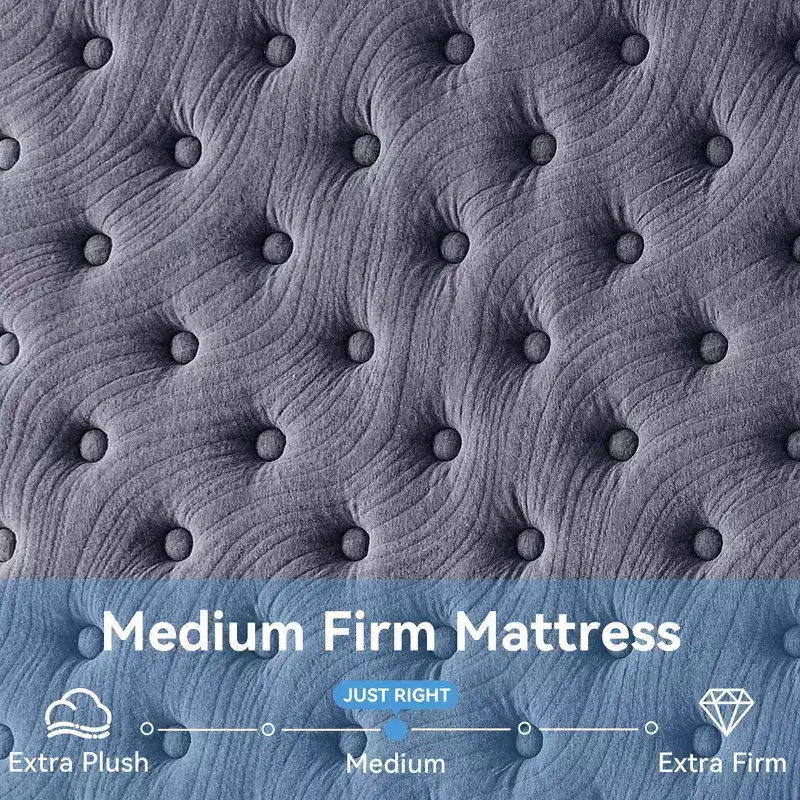 Sailvan Mattress in a Box, 12 inch Mattress Cooling Gel Infused Memory Foam and Pocket Spring Hybrid Mattress with Medium Firm, Gray
