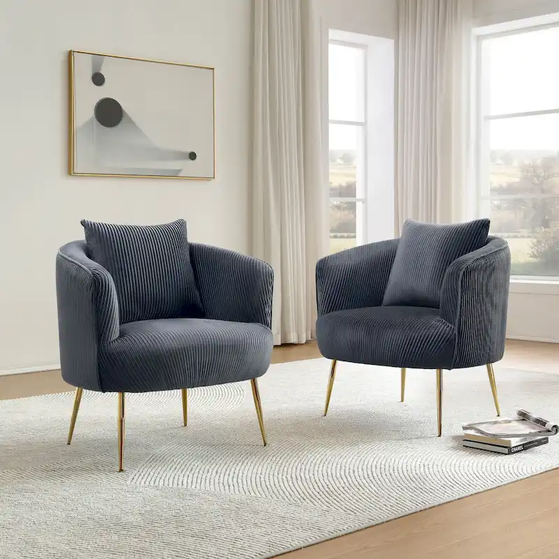 Art Leon Set of 2 Velvet Accent Side Chair with Back Cushion