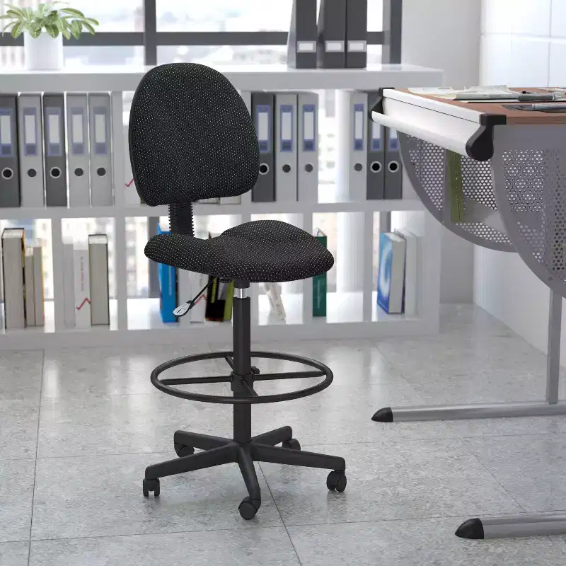 Adjustable Drafting Chair – Two Cylinder Heights, Mid-Back, Upholstered, 250 lb Capacity