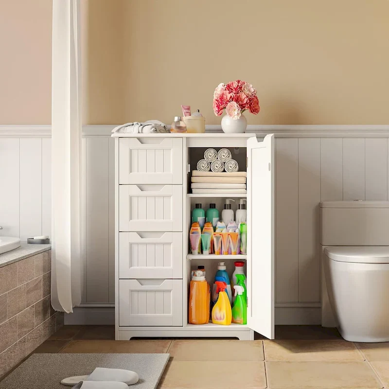 33 Kitchen Pantry Storage Cabinet , Freestanding Wooden Bathroom Storage Cabinet with 4 Drawers for Kitchen and Dining Room
