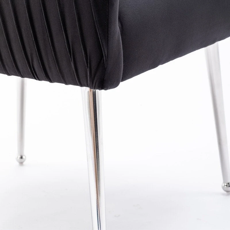 SEYNAR Modern Velvet Pleated Finish Back Dining Chair Set of 4 with Rear Handle