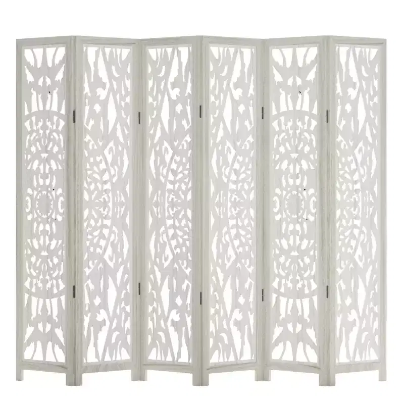 MAYEERTY 95*67 in Wood Room Divider Folding Privacy Screen Freestanding Partition for Indoor, 6-Panels, White