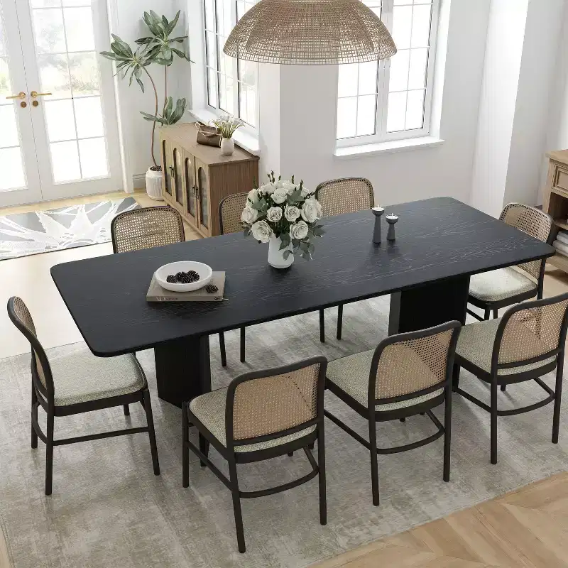 79 Farmhouse Large Rectangle Brown Dining Table for 6-8 People with V-Shaped Legs for Dining Room and Living Room
