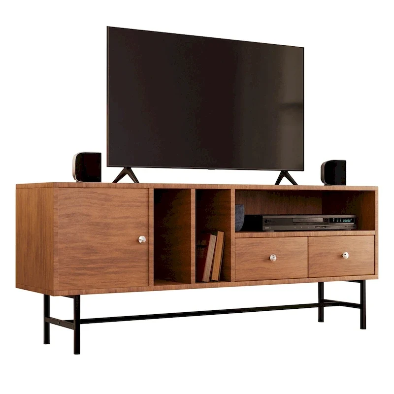 2-Drawer 4-Shelf TV Stand Credenza with Iron Legs