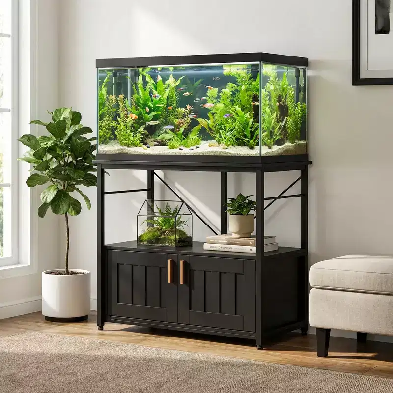 Heavy Duty Aquarium Stand for 40-50 Gallon Fish Tank - Metal & Wood Storage Cabinet, Supports 660lbs - Space for Accessories - Stylish Home Organizer