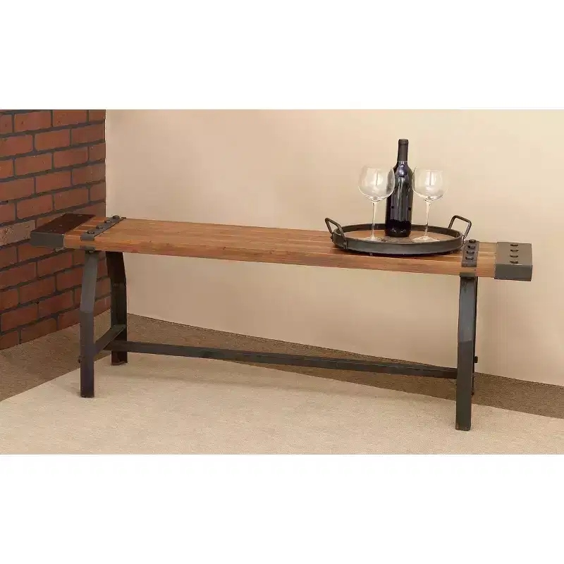 Industrial Metal and Brown Wood Bench Brown - Olivia & May
