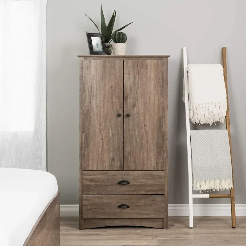 Rustic 2 Drawer Bedroom Storage Armoire Grey Oak - 31.5 inches W x 22 inches D x 58.7 inches H