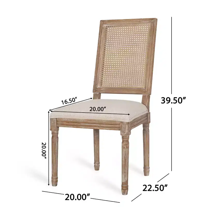 of 4 French Country Wood and Cane Upholstered Dining Chairs