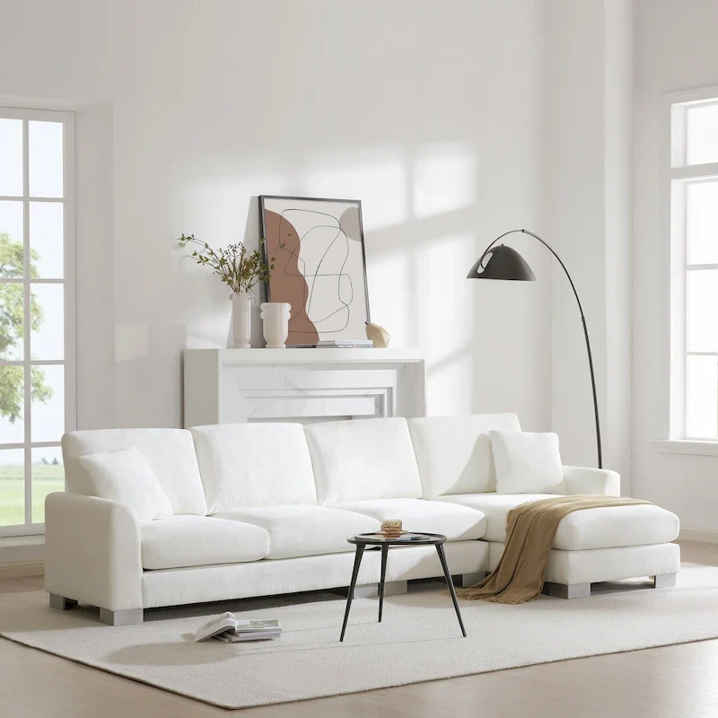 119 Spacious L-Shaped 5-Seater Sectional Sofa with Chaise Lounge and 2 Decorative Pillows for Living Room