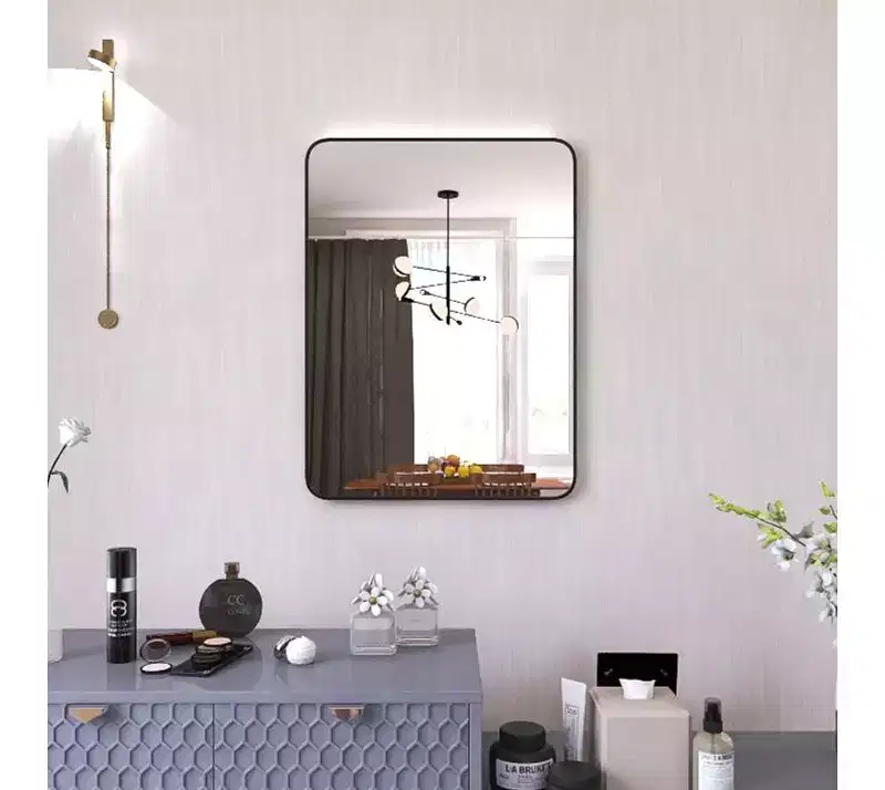 Okak 24X32IN Bathroom Mirror with Aluminum Frame, Retangular Vanity Mirror with Round Corner, Wall Mirror for Bathroom, Living Room, Black