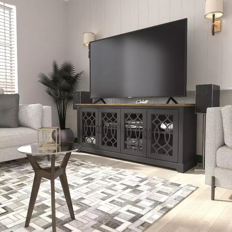 TV Stand with Cutout Doors and Adjustable Shelves 68.2 W x 17.2 D x 29.3 H