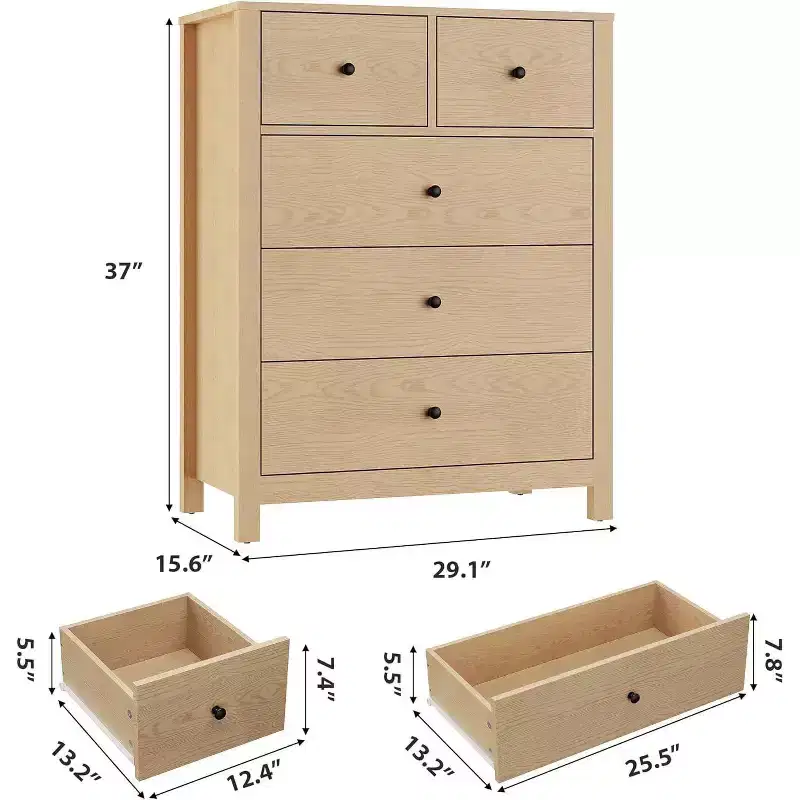 Acekool 5 Drawer Dresser, Modern Tall Chest with Storage Drawers, Organizer Cabinet for Bedroom, Living Room