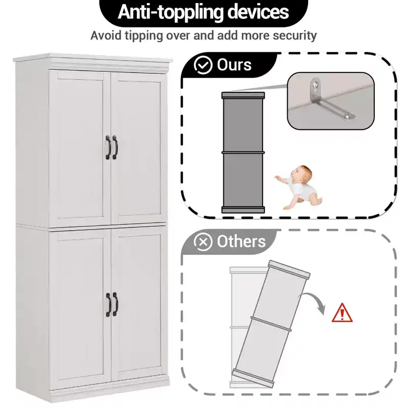 GustoWave Freestanding Kitchen Pantry Storage Cabinet, 70 in Cupboard Storage Cabinet with Doors and Adjustable Shelves