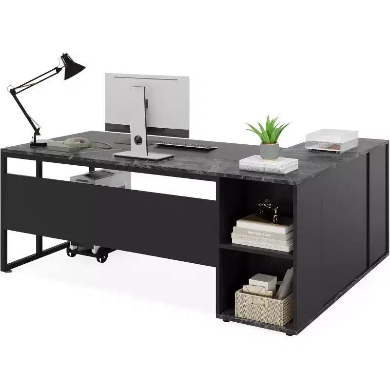 70.86-inch Executive Desk, L-Shaped Office Desk with Storage Cabinet, Business Furniture Desk Workstation for Home Office