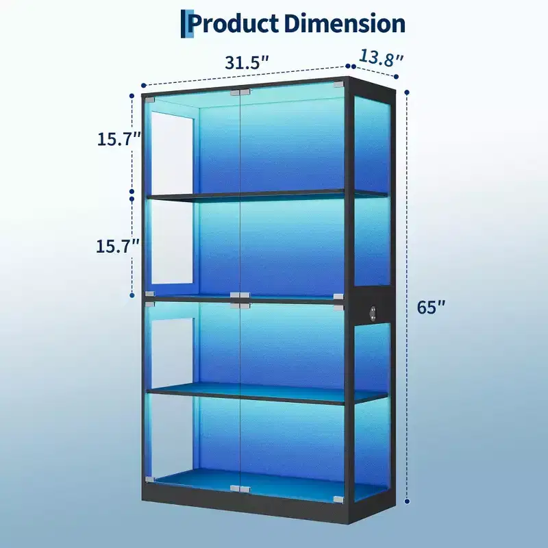 Glass Display Cabinet with Doors, 4-Tier Curio Cabinet with LED Lights, Charging Ports and Motion Sensor