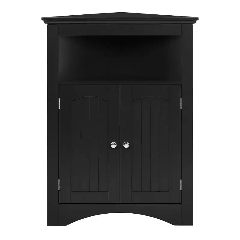 Corner Storage Cabinet with 2 Doors & Adjustable Shelves – Rustic Brown
