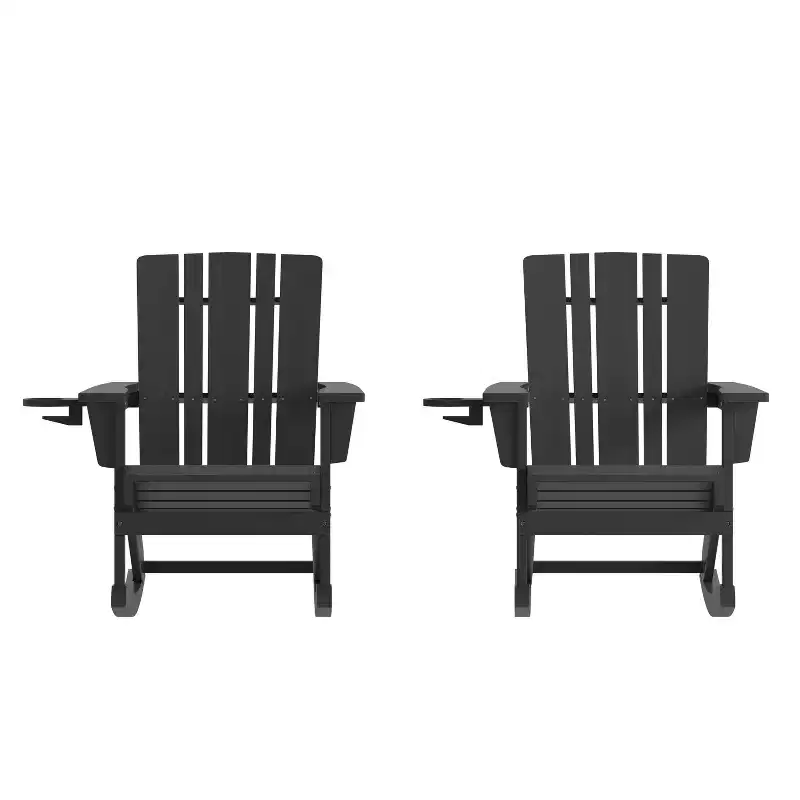 Flash Furniture Halifax HDPE Adirondack Chair with Cup Holder and Pull Out Ottoman, All-Weather HDPE Indoor/Outdoor Chair