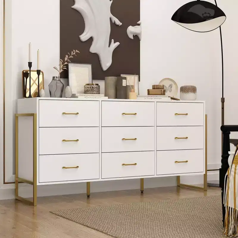 Hitow Modern Large 9 Drawer Dresser Metal Frame Design Chest of Drawers