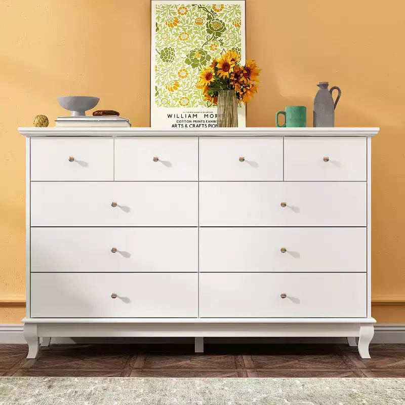 10-Drawer Dresser Chest, Vintage Style with Metal Handles