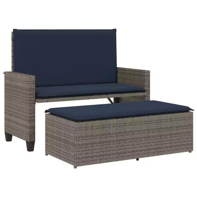 vidaXL Patio Bench with Cushions and Footstool Brown Poly Rattan