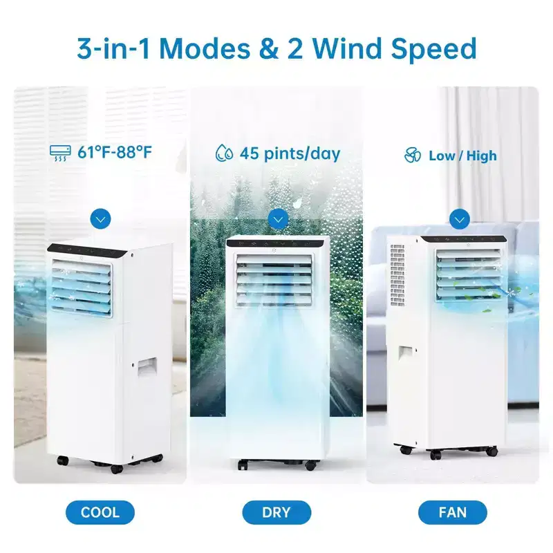 8000BTU Portable Air Conditioners with Remote Control and 24H Timer, 3 IN 1 Low Noise Portable AC Unit with Dehumidifier and Fan, up to 350Sq. Ft.