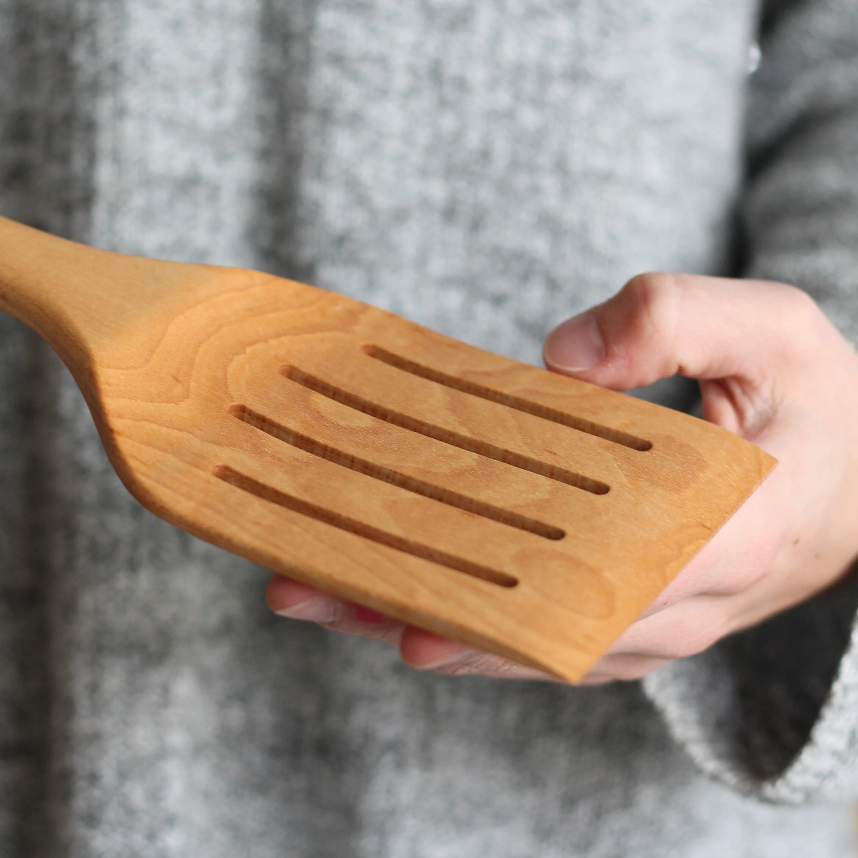 Handmade Wooden Large Slotted Spatula Turner