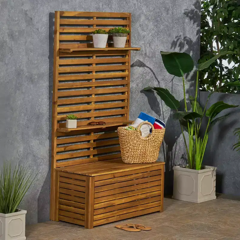 Christopher Knight Home Andrusia Outdoor Rustic Acacia Wood Storage Bench with Rack, Teak