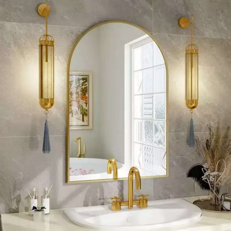 Arched Metal Wall Mirror, Black/Gold Frame – 24