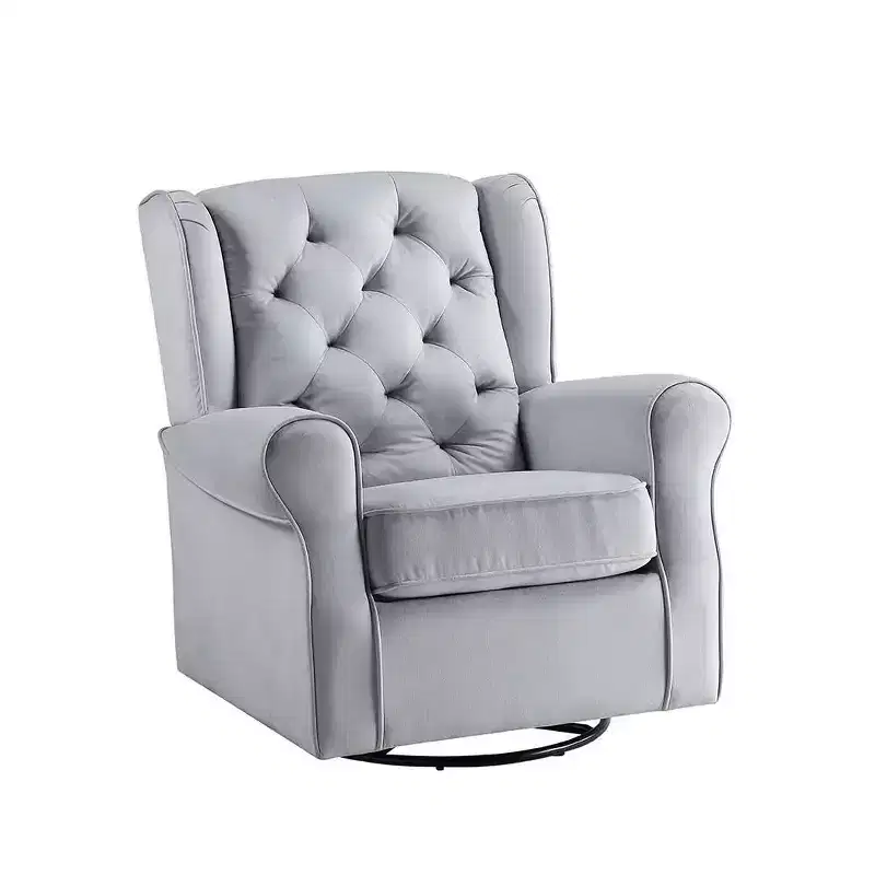Zeger 35 Accent Chairs Gray Fabric - Acme Furniture: Swivel, Cotton, Wood & Metal Frame