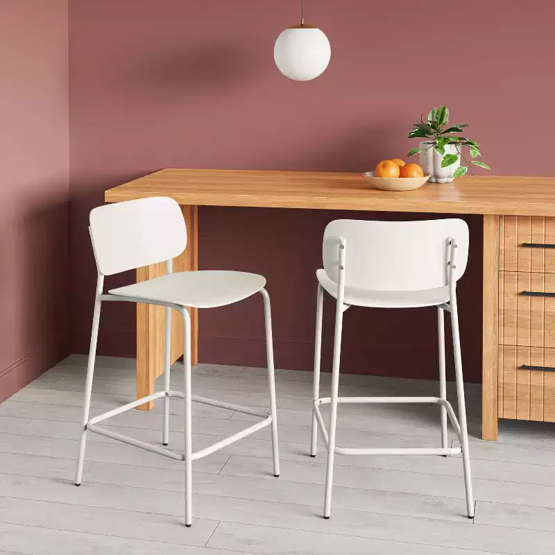 Set of 2, 24" Molded Plastic with Metal Base Counter Height Barstools White - Room Essentials™