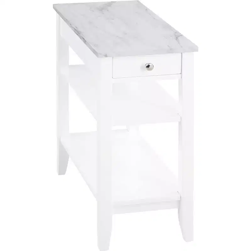HomeStock Belmont Chairside End Table with Drawer and Open Shelves, Stylish Transitional Accent Side Table for Storage and Display at Home