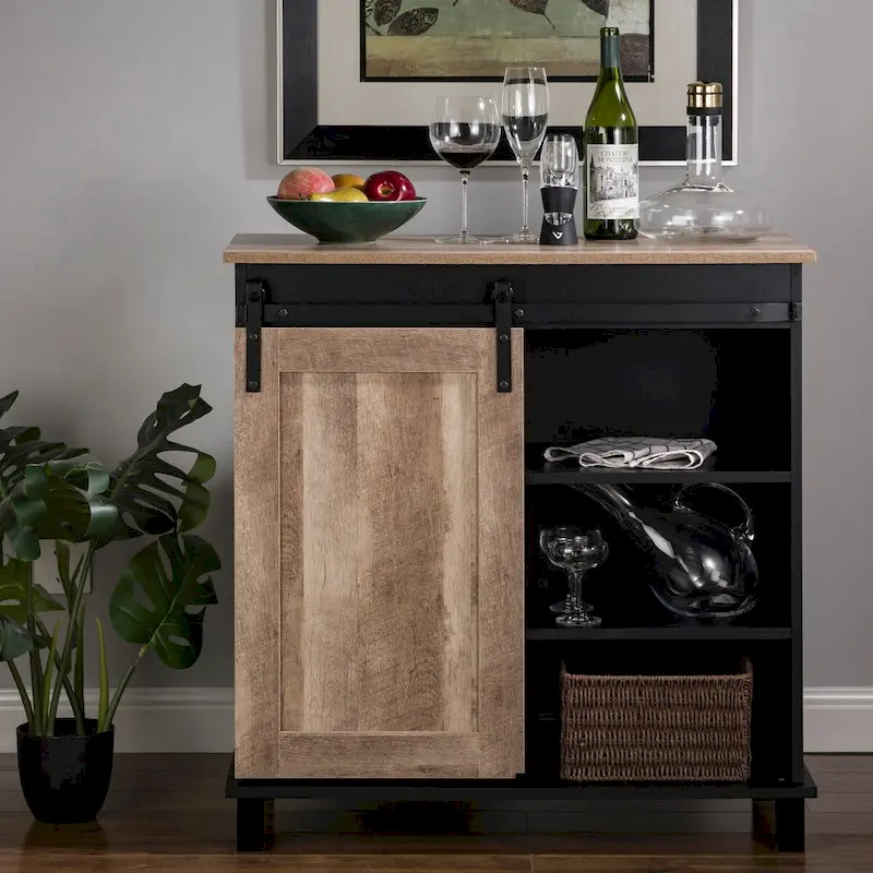 Glitzhome 32.25H Mid Centry Modern Industrial Bar Cabinet Buffet Sideboard