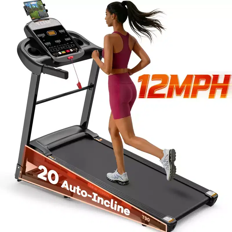Foldable Treadmill with 20-Level Auto Incline, 12 MPH Speed, APP Control, 400 LBS Capacity, Soft-Drop Design
