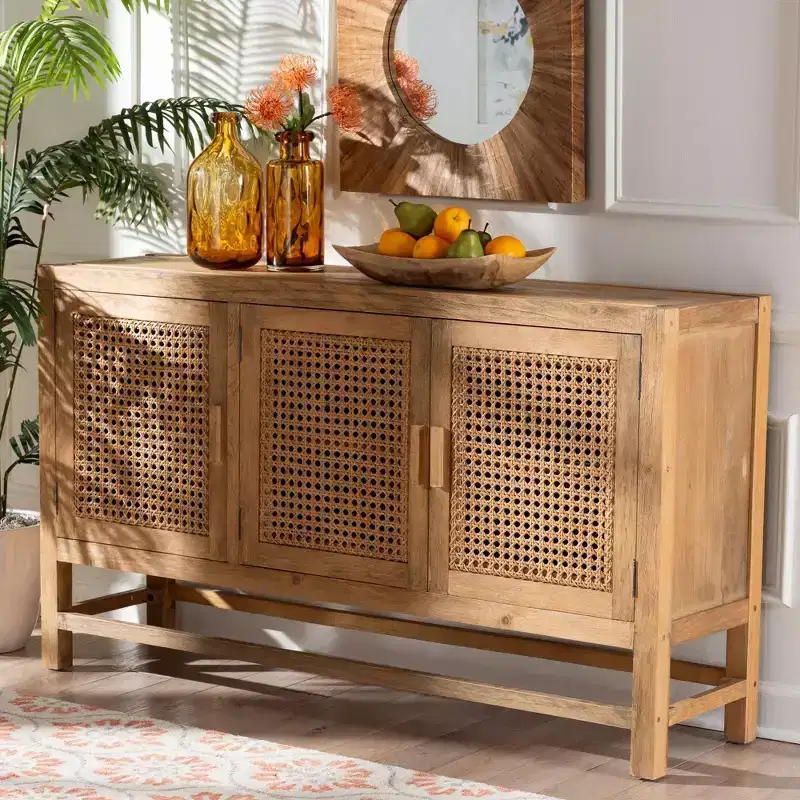 Rattan and Reclaimed Wood Cabinet Natural/Natural Brown