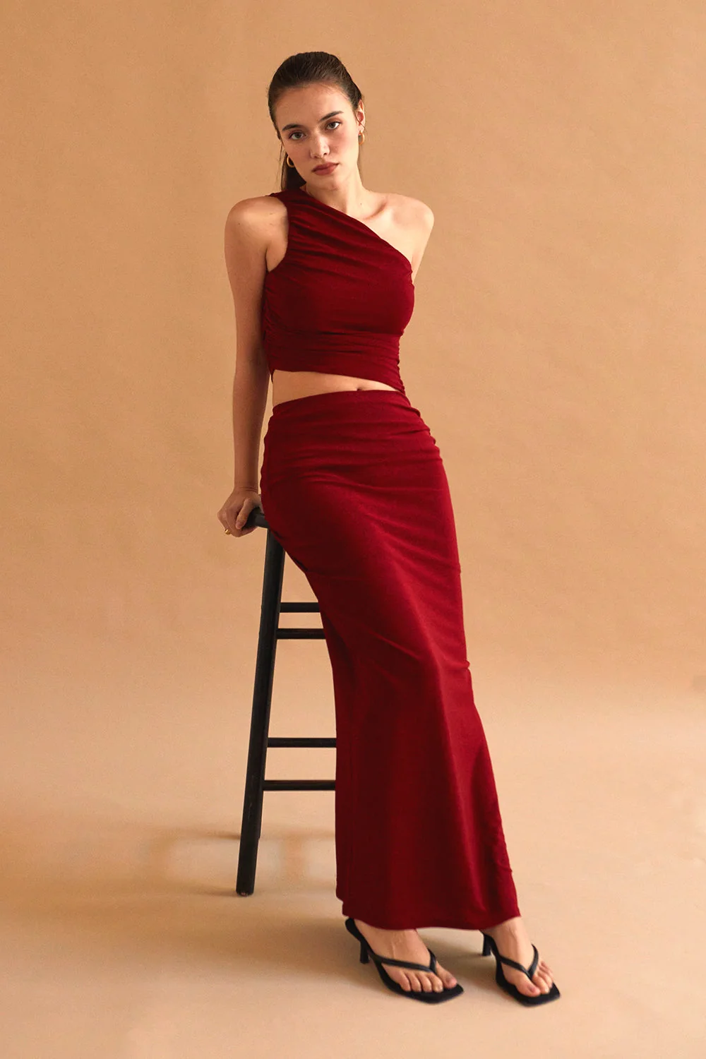 One Shoulder Knit Top & Skirt Set