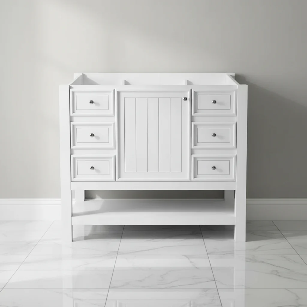 36 Bathroom Vanity without Sink 1 Cabinet 3 Drawers Solid Wood Frame MDF White