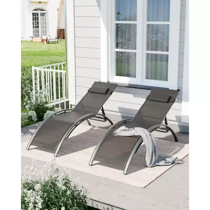 GustoWave 2PC Outdoor Aluminum Chaise Lounges Adjustable Backrest - Lightweights Recliners for Poolside, Beach & Patio - Weather-Resistant