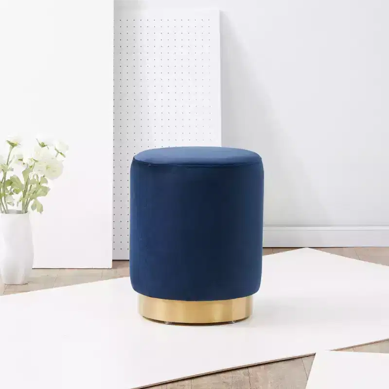 Elsworth Velvet Ottoman W Brass Base - SFV3558 - Navy/Brass - Safavieh Couture