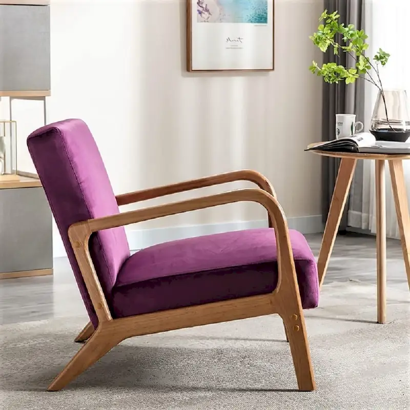 Kreindy Velvet/ Wood Mid-century Modern Armchair