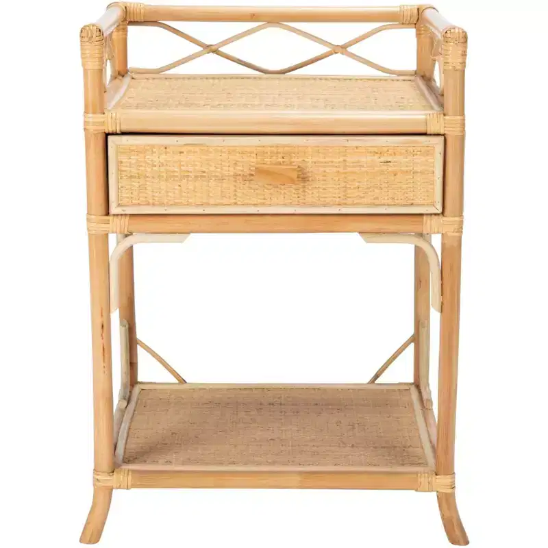1 Drawer 1 Shelf Wood and Rattan Nightstand
