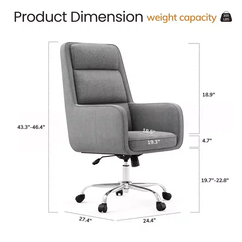 Adjustable Office Chair with 360 Swivel, Premium Chenille Upholstery, Spring-Foam Cushion, and Quiet Rollerblade Casters