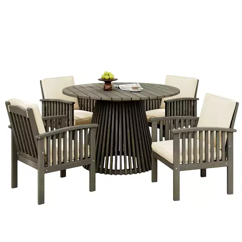 Christopher Knight Home Case 5 Piece Patio Acacia Wood Dining Set with Cushions