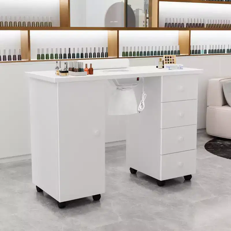 Karlhome 42.5 in. White MDF 4-Drawer Manicure Table Nail Desk with Cabinet, Doors, Electric Dust Collector
