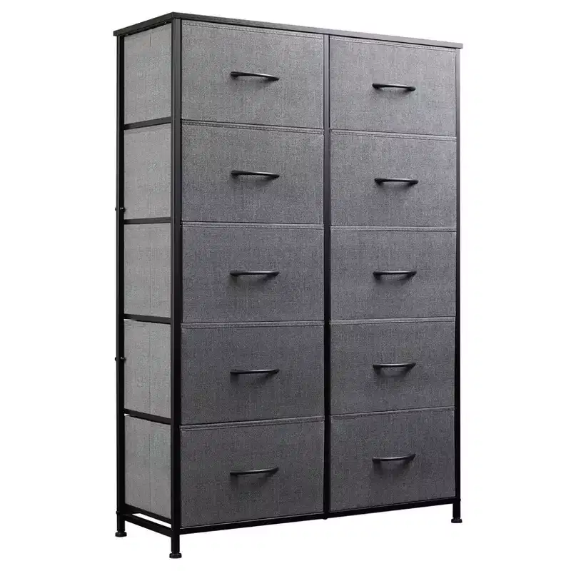 Optimal organization  Tall 10-drawer metal and fabric chest of drawers  Modern industrial style  For bedroom, dressing room, living room